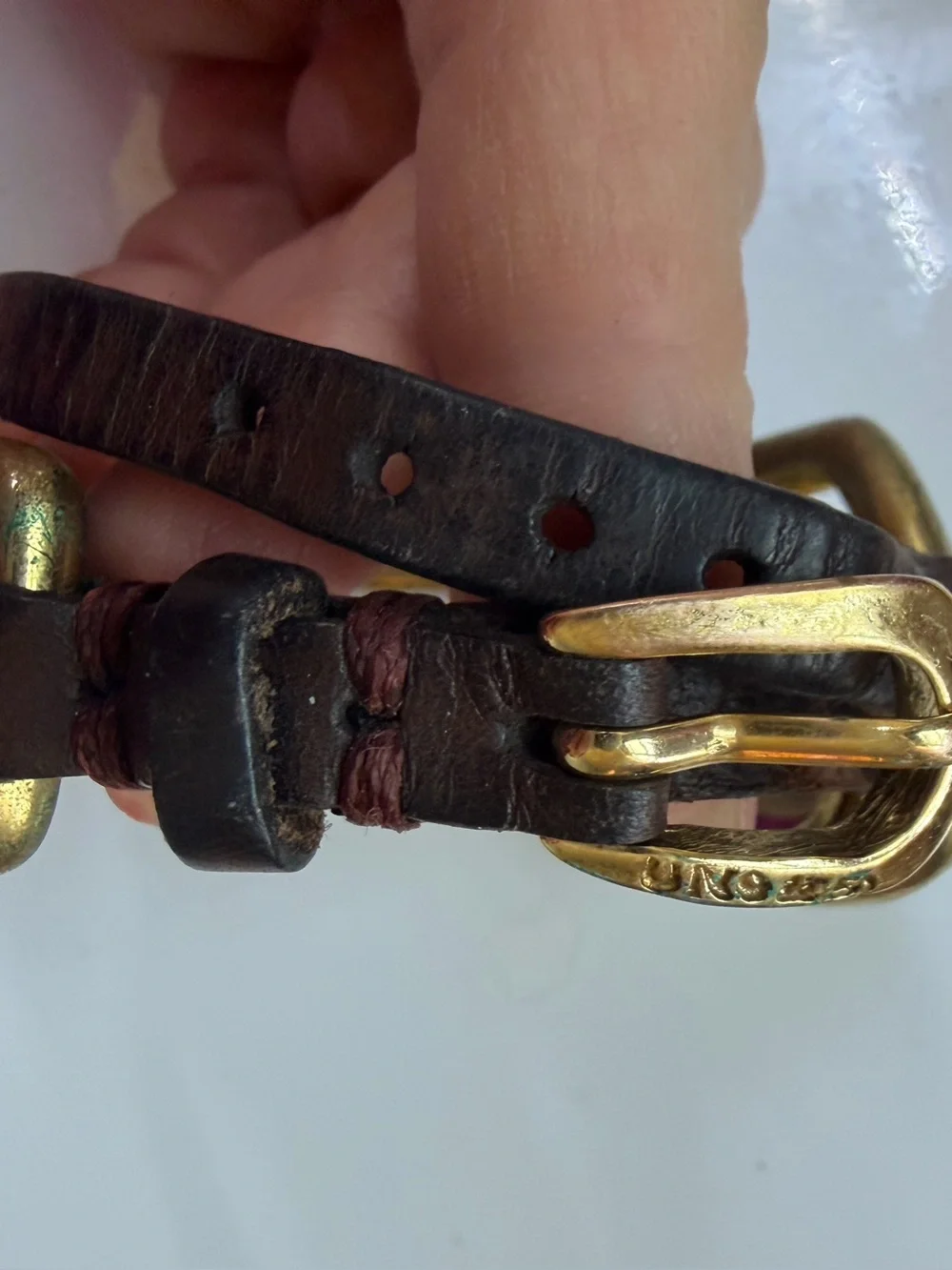 Bathed 18K gold-leather and metal watch